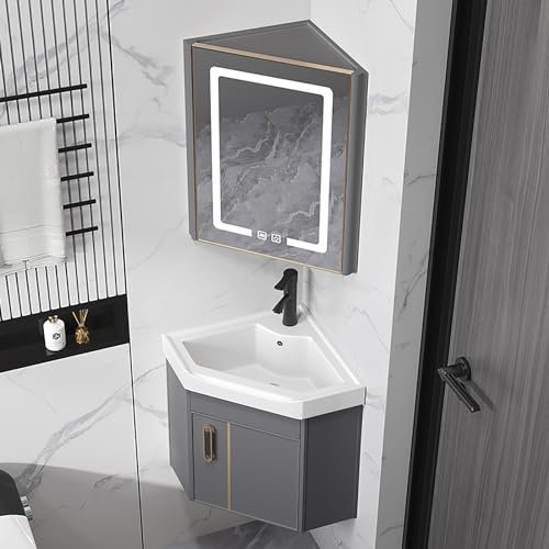 Meuble de salle de bain mural compact avec robinet et bonde de vidange, petit évier de salle de bain pour petits espaces (40,6 x 40,6 cm)