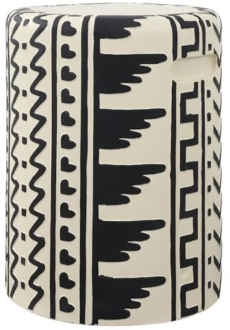 JONATHAN Y TBL1031A Yoli 18 MidCentury Modern Geometric Drum Garden Stool, Cream/Black