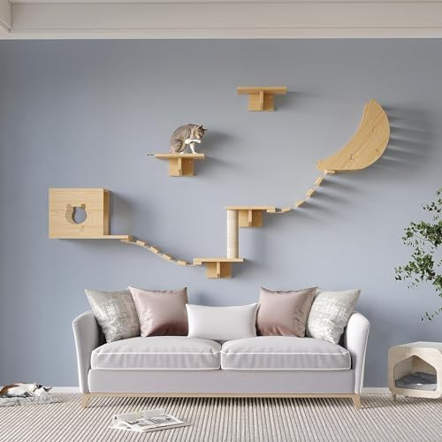 Opetdo Étagère Murale pour Chat - Ensemble de Meubles et Perchoirs d'Escalade avec Fixation Murale pour Intérieur