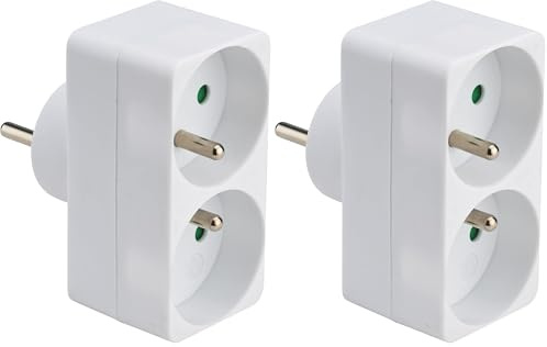 DEBFLEX - Multiprise Biplite Façade 2P+T 16A - pour Obtenir Deux Branchements sur Une Même Prise - Sécurité Enfant Intégrée - Blanche (Lot de 2)