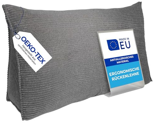 Pillows24 - Cord Rückenkissen für Bett & Sofa mit abnehmbarem, waschbarem Bezug [ 160cm - Cord-Dunkelgrau ] | Bequemes Keilkissen und Lesekissen fürs Bett | Großes Sofakissen für Rückenlehne und Sofa