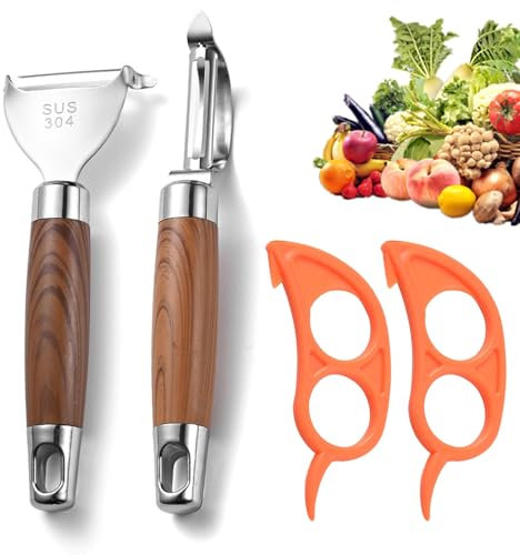 Gsrhzd Potato Peeler, 2PCS Stainless Steel Vegetable Carrot Peeler with 2 Orange Peeler, for Kitchen, Vegetables, Fruits