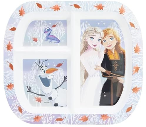 OM SUPPLIES Frozen Rectangular 3 Section Divided Breakfast Lunch Dinner Plate Reusable Childrens Kids Toddlers (Frozen)