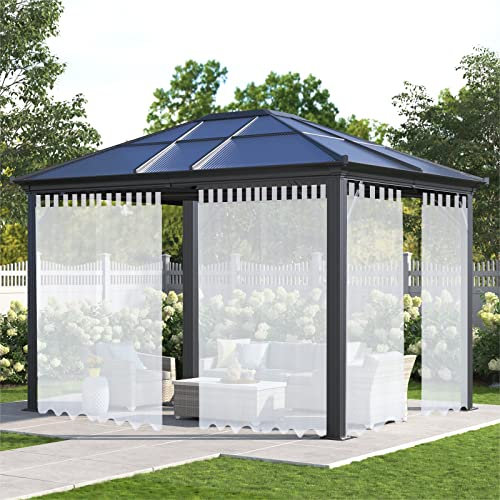 Wärmeisolierte Verdunkelungsvorhänge, 250 x 240 cm (B x H), weiße Voile-Vorhänge für Pavillon, Pergola, Terrasse und Gartenhaus (Set mit 2 Paneelen)