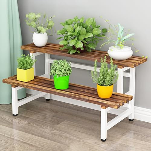 WPWSDWMX Soporte para Plantas de 2 Niveles con Escalera, Organizador de Macetas de Madera con Estructura Metálica, Ideal para Sala de Estar y Balcón(White,80cm/31in)
