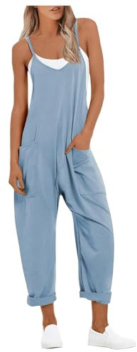 Tuta Salopette Donna Estiva, Jumpsuit Donna Elegante Gamba Larga Allentata Jumpsuit Casual Senza Maniche Spalline Larghe Pantaloni Tinta Unita con Tasche da Spiaggia