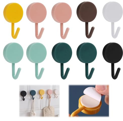 Gancho adhesivo de pared, 10 piezas pequeñas coloridas, ganchos de pared sin taladrar ni clavos, ganchos para toallas de baño para colgar sala, cocina, techo, colgar, pared, puerta, albornoces
