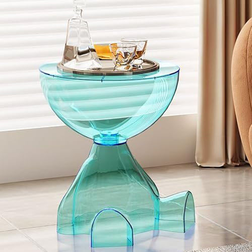 Rivorne Couchtisch Rund mit Stauraum, Acryl Beistelltisch, mit Versteckter Klappe, Minimalistisches Design für Kleine Räume Wohnzimmer Schlafzimmer Balkone(Blue)