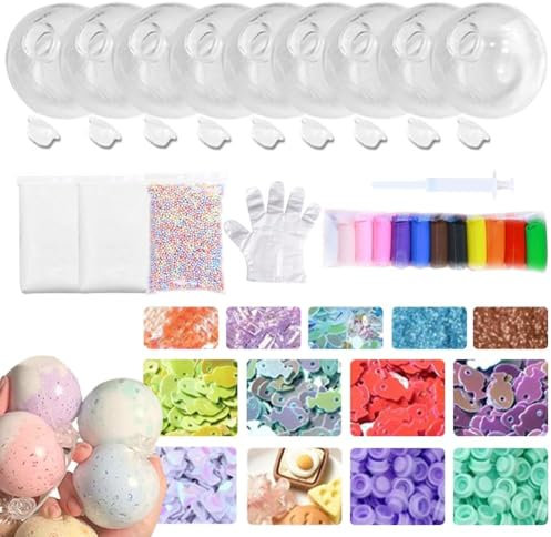 Milky Blank Skins Leerer Stressball DIY-Kit, leere Druckballhaut, DIY-Kit, Vakuum-Stressball mit leerer Hautbasis, Deckel, Kleber, 12 Farben, Ton, Vakuum-Quetsch-Ball-Herstellungs-Set