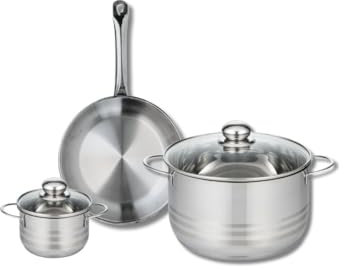 ELO 9866750 Batterie de cuisine 3 pièces, Ensemble de 1 Poêle de cuisson 24 cm et 2 faitouts 12 et 24 cm Elo Profi Brillant, inox, induction