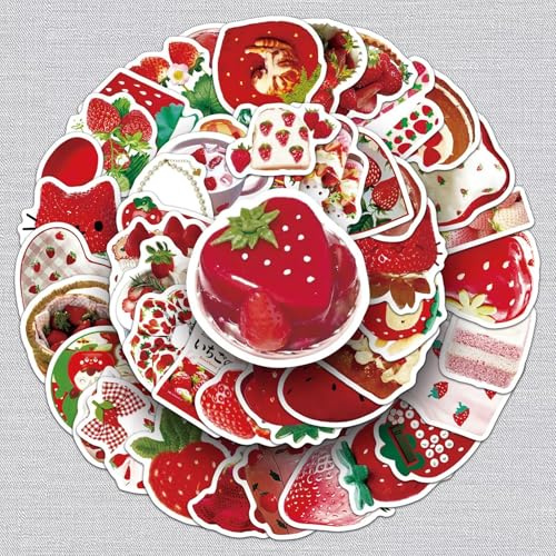 Erdbeeren Aufkleber für Jugendliche Erwachsene 50 Stück Strawberry Vinyl Sticker Set Auto Motorräder Fahrrad Skateboard Snowboard Gepäck Laptop Koffer Helm Motorrad Computer