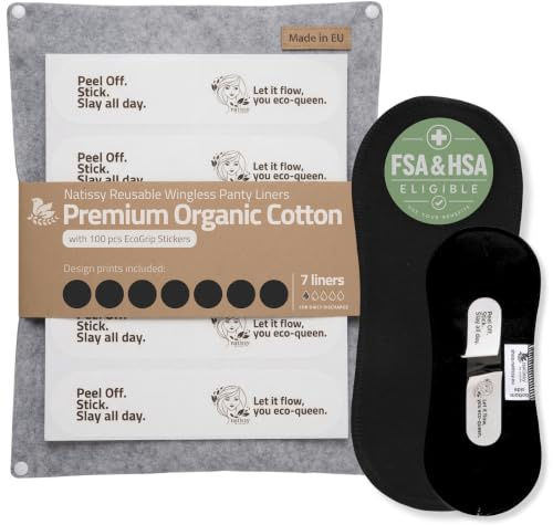 Made in EU; Flügellose Bio-Baumwolle Slipeinlagen mit Klebestreifen, S, 7er | 100 EcoGrip-Klebestreifen; wiederverwendbar, atmungsaktiv; täglicher Ausfluss; heiß waschbar; keine wasserdichte Schicht