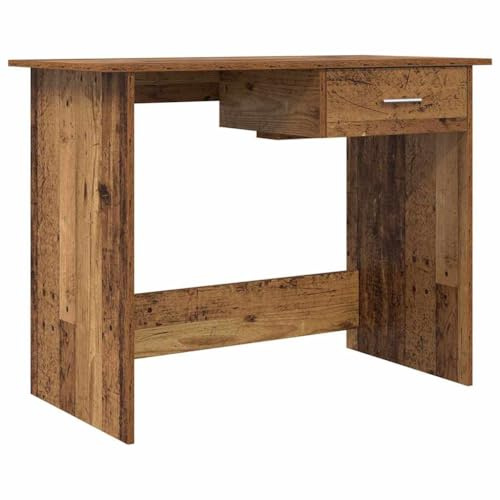 vidaXL Desk Old wood 100 x 50 x 76 cm Engineered wood, Elegant Rustic Writing Desk, Compact Minimalist Office Table, Rectangular Workspace Furniture With Textured Drawers