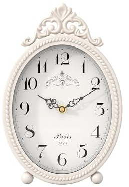 Abdurey Vintage Table Clock on Stand,Antique White French Rustic Style