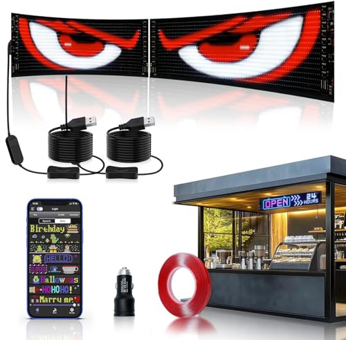 Display Flex programmabile, Occhi diavolo, Grande, DIY LED dinamico,Scritta LED programmabile, per decorazione diurna/pubblicità negozio (2PCS 9 * 37cm)