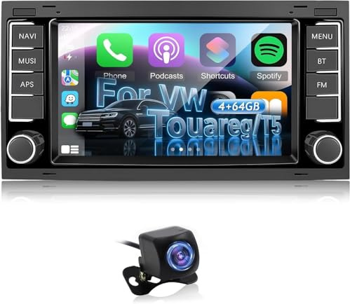NHOPEEW 4+64G Autoradio pour VW Touareg 2004-2011 / Transporter T5 2004-2009 - Carplay et Android Auto sans Fil, GPS WiFi - Mirror Link Commande au Volant, écran partagé + caméra de recul et Micro
