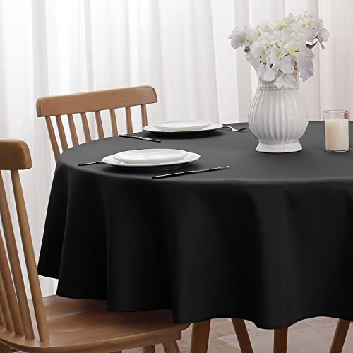 Softalker runde Tischdecke Outdoor wetterfest 160 cm Schwarz abwaschbar,Wasser- und schmutzabweisend,tablecloth Tischtuch Gartentischdecke für Terrasse,Sommer,Balkon,Sommerfeste,BBQ,Geburtstag,Grillen