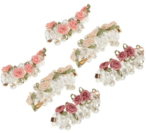 IMUSINICE 6 Stück pack Elastische Spiralen Haargummis mit Perlen Blumenmuster Weiche Telefonkabel Haarbänder für Damen und Mädchen Haarschonend Vielseitig für Alltag und Partys