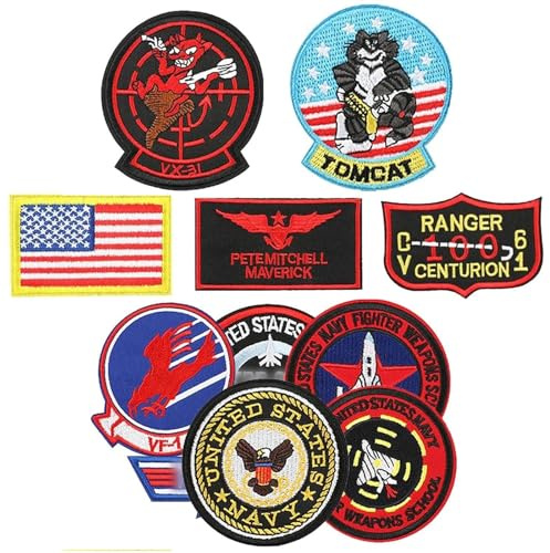 Eulihent 11 Stück Aufnäher zum Aufbügeln USA Flagge Maverick Patches Bestickt Bügelpatches Air Force Navy Army Aufbügel Patches für Kleidung Jacke Jeans Bügelflicken Erwachsene Kinder Aufnäher