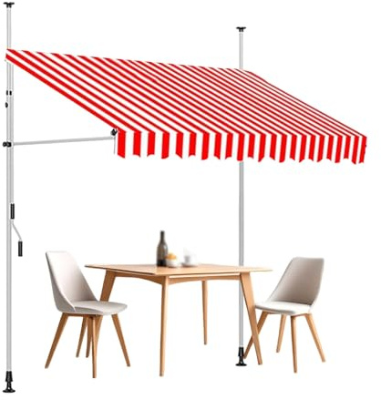 JHIAADEY Tenda Da Sole A Bracci Estensibili,Tenda Da Sole A Morsetto,Tende Da Sole,Resistente Ai Raggi Uv,Ombra E Protezione Dalla Pioggia,Adatto For Ingressi,Balconi(Red White,4M/13.1FT)