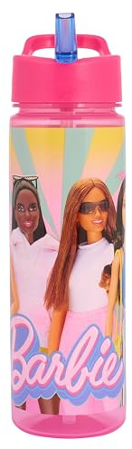 Barbie Miami Water Bottle with Straw, Pink, 600ml, Reusable Kids Polypropylene, BPA Free and Recyclable Plastic