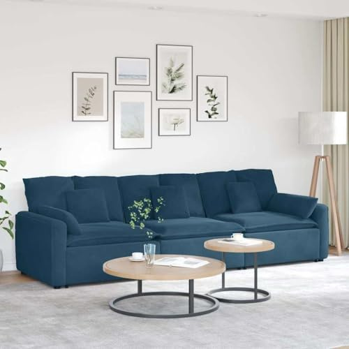 Modulares Sofa mit Kissen Blau Samt Polster Wohnlandschaft 324x105x64 cm mit flexiblem Anbau, Couch Elemente für Wohnzimmer, gemütliche Sitzgruppe mit robustem Metallrahmen und bequemer