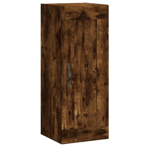 Owoxanthellate Armario de pared en roble ahumado, armario colgante con 3 compartimentos y mango de aluminio, moderno espacio de almacenamiento para salón y oficina, montaje en pared, 34,5 x 34 x 90 cm
