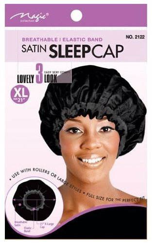 Satin Sleep Cap XL size 21 inches Black No-2122