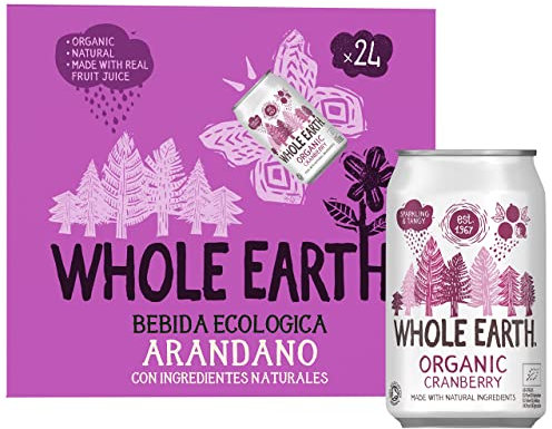 Whole Earth - Pack de 24 Bebidas Refrescantes Ecológicas de Arándanos de 330 ml - Sin Azúcar Añadido y Sin Gluten - Apta para Veganos - Elaborada con Ingredientes Naturales