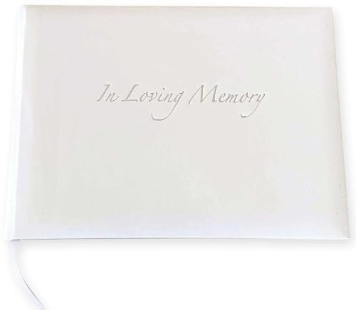 in Loving Memory Condolence Book - 96 Pages with Silver Gilt Pages & Storage Box - Hardcover Memorial Guest Book with 1152 Message Lines & Keepsake Pocket - for Funeral Services (White, 218x160mm)