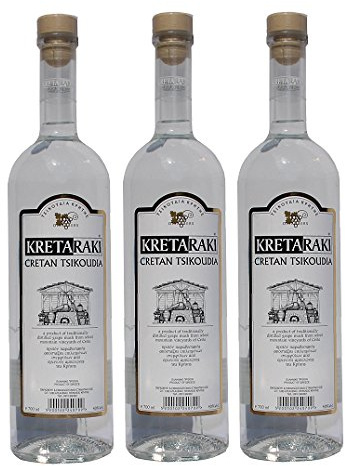 3x Tsikoudia Kretaraki je 700ml 40% Vol. Kreta Raki Griechenland Tresterbrand Brandwein Creta 3 Flaschen + Probiersachet Olivenöl 10ml