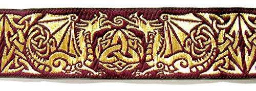 10m Keltische Borte Webband 35mm breit Farbe: Bordeaux-Gold von 1A-Kurzwaren 35027-bogo