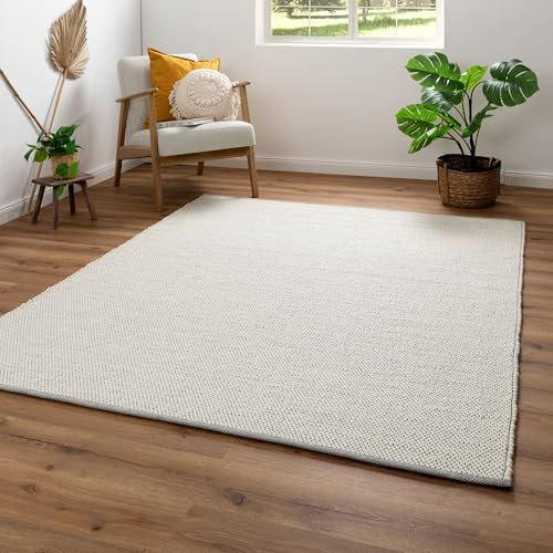 Steffensmeier Handwebteppich Benin aus 100% Schurwolle in Creme, mit Fusselstopp, Größe: 60x110 cm