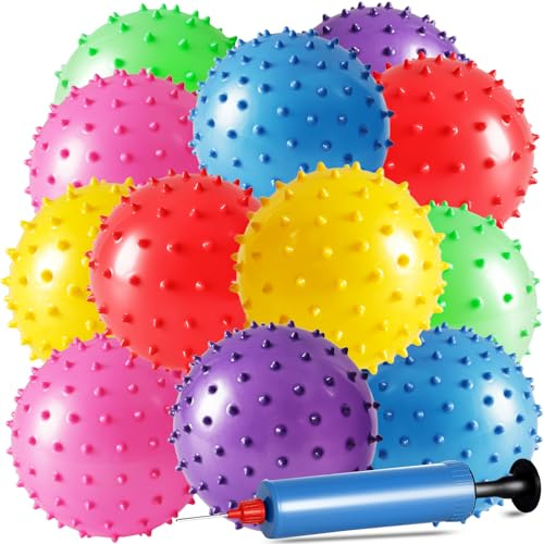 LOVEINUSA 12 Pack Bouncy Balls with Pump, 5 Inch Knobby Massage Ball