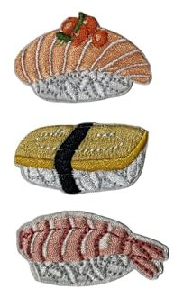 Miniblings Sushi 3er Set Bügelbild Aufnäher Aufbügler Fisch Essen Japan Maki Patch Bügelbild I Kinder Bügelflicken Patches zum Aufbügeln