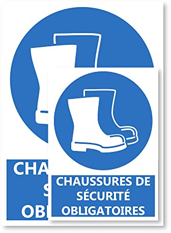 Signalétique Chaussures de sécurité obligatoires A4 - Plastique rigide PVC - Kit de fixation inclus - Protection Anti-UV - Fabriqué en France