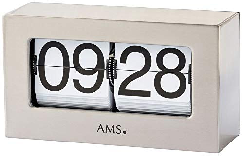 AMS 1175 Tischuhr Quarz Silbern Metall Klappzahlen Klappzahlenuhr Eckig