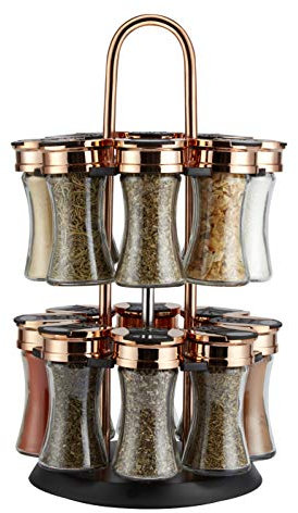 Tower T826021RB Rose Gold, Rotating Spice Rack with 16 Jars, Pre Filled with Spices , Large