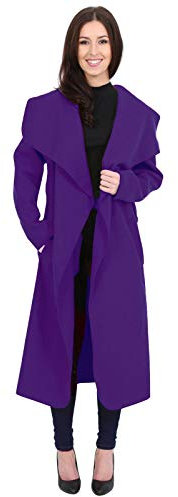 MINNI ROSSA Womens Ladies Italian Trench Long Coat Waterfall Duster Cape Belted Cardigan Jacket Plus Size UK (Purple, XL)