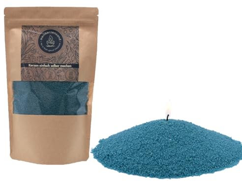 KERZENSAND inkl. 2 Dochte á 20cm - Palmwachs Wachsgranulat Kerzengranulat Kerze Wachs Teelicht - Universal einsetzbar - unvergleichbar Kreativ (türkis - 400g)