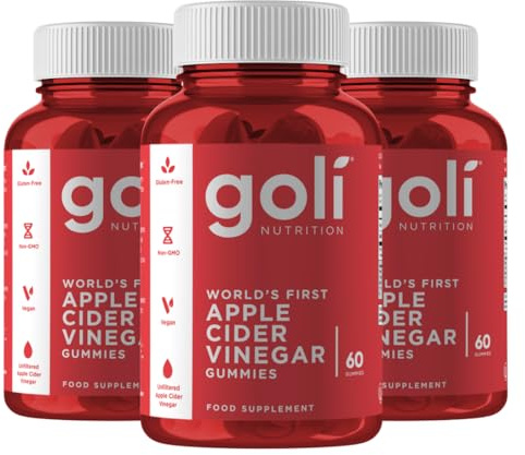 Goli Apple Cider Vinegar Gummies | Digestion, Gut Health & Appetite | Vitamin B12, Gelatin-Free, Gluten-Free, Vegan & Non-GMO | Taste The Apple, Not The Vinegar | Pack of 3, 180 Gummies