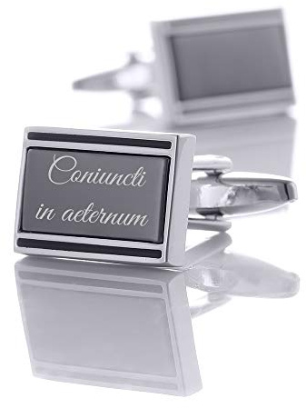 aplusashop ID Manschettenknöpfe Silber-schwarz 03 mit Gravur nach Wunsch Edelstahl Hochzeit mit Box