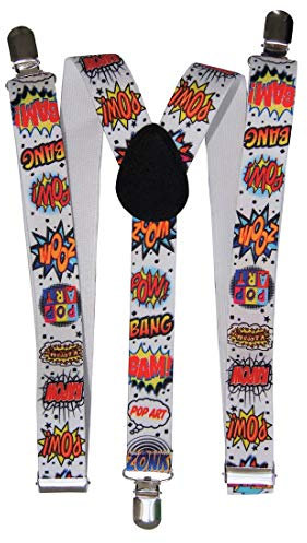 NET TOYS Knallige Pop-Art Hosenträger für Erwachsene - Verspieltes Unisex-Kostüm-Zubehör Suspenders im Cartoon-Style - EIN Blickfang für Fasching & Karneval