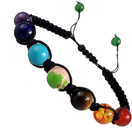 Stein Armband,Naturstein Armreif 7 Chakra 10 Mm Bunte Perlen Gewebt Armband Charm Armbänder Schmuck Für Anxity Männer Mädchen