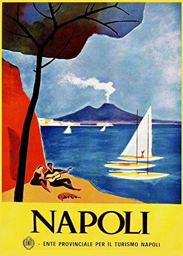 Neapel Italien Napoli Drucke Italien Poster Italienische Kunst italienische Wand-Kunst italienisches Dekor Boote Drucke Reisen Vintage Kunstdruck (42 x 59 (A2))