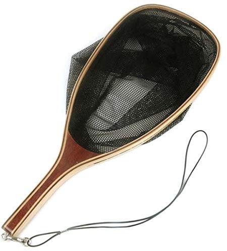 Fishing Net Wooden Handle Nylon Landing Net Catch and Release Holder Basket Spoon Net Black One Size