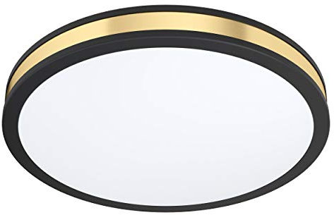 EGLO LED Deckenleuchte Pescaito, 1 flammige Wandlampe, Deckenlampe aus Stahl in Schwarz und Kunststoff in Weiß, Gold, Wohnzimmerlampe, warmweiß, Ø 38 cm