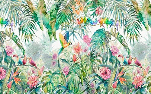 MIWEI Wallpaper Papier Peint Panoramique Jungle Forêt Tropicale Perroquet Dos De Tortue Bambou Palmier Quitte Papier Peint Intissé Tapisserie Murales Chambre Salon
