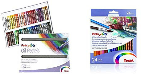 Pentel PHN4-50 Oil Pastels - Pack of 50 & Arts Watercolour Pencil Set - Assorted