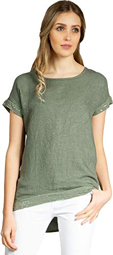 Caspar BLU022 Elegante Damen Kurzarm Sommer Shirtbluse aus Leinen mit Paillettensaum